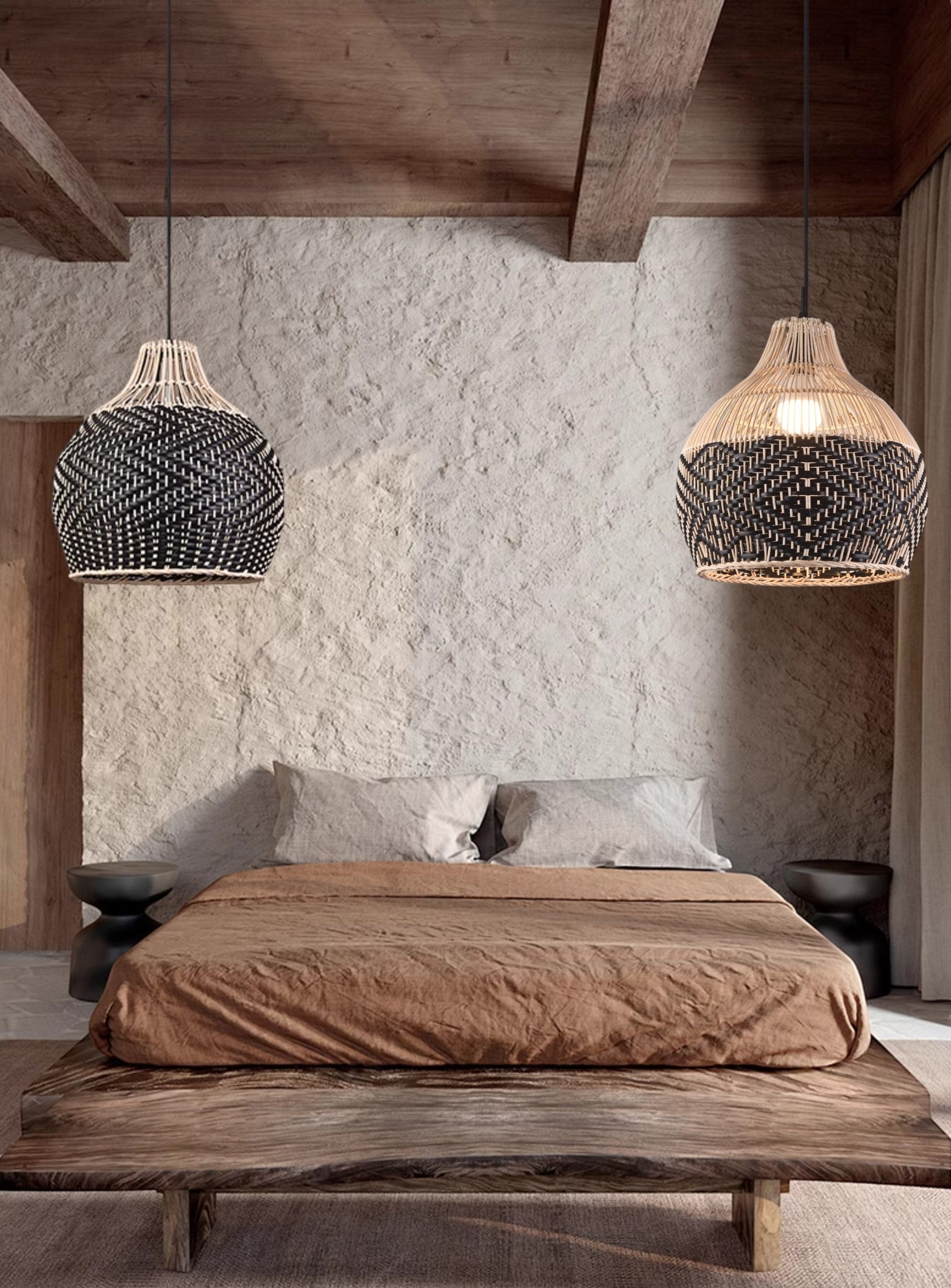 Blacorb Rattan Black Wicker Pendant Lights for Wabi Sabi Bedsides