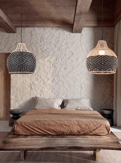 Blacorb Rattan Black Wicker Pendant Lights for Wabi Sabi Bedsides