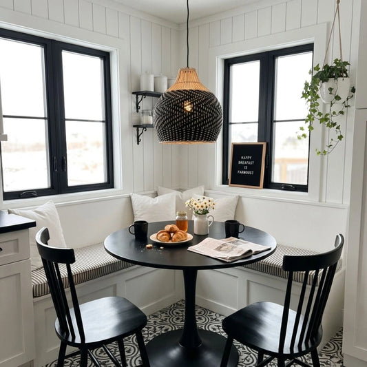 Blacorb Small Black Wicker Rattan Pendant Light Dining Room