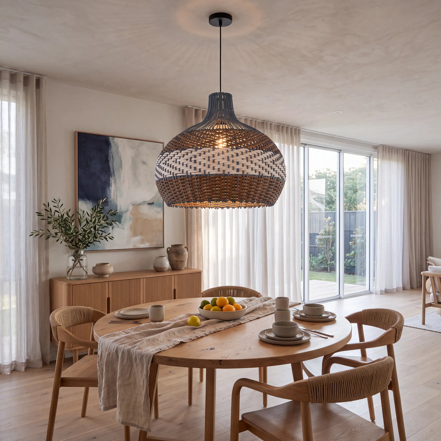 Blue Rattan Pendant Light for Dining Room