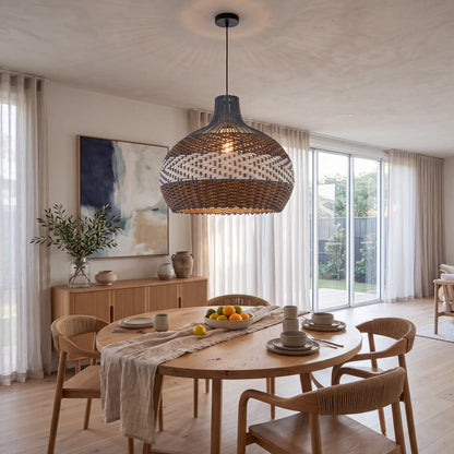 Blue Rattan Pendant Light for Dining Room