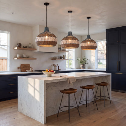 Courtland Blue Rattan Pendant Light