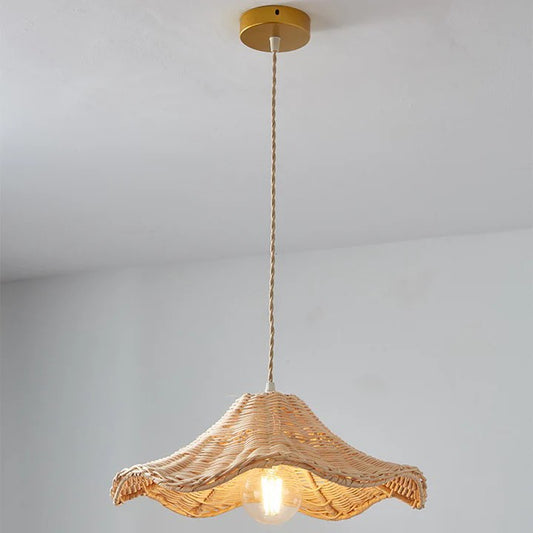 Boho Floral Rattan Wicker Pendant Light