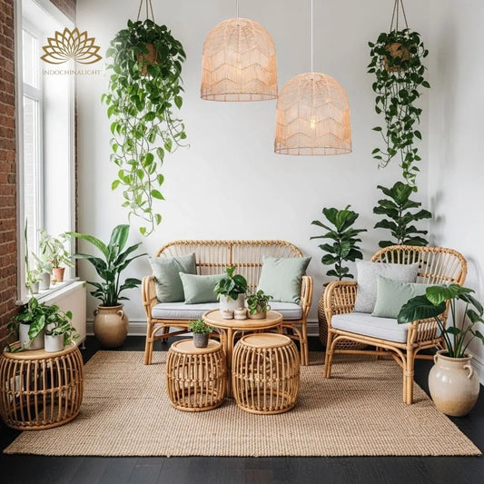 Boho Lace Rattan Pendant Light for living room