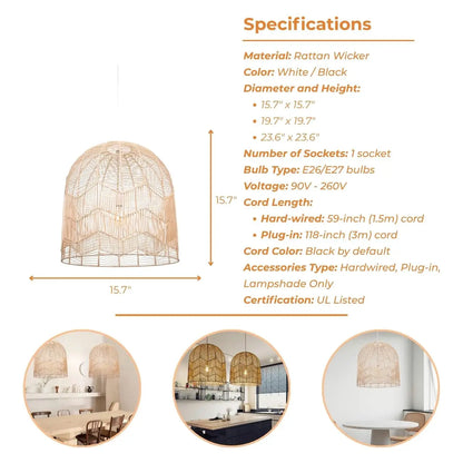 Boho Lace Rattan Pendant Light's specifications
