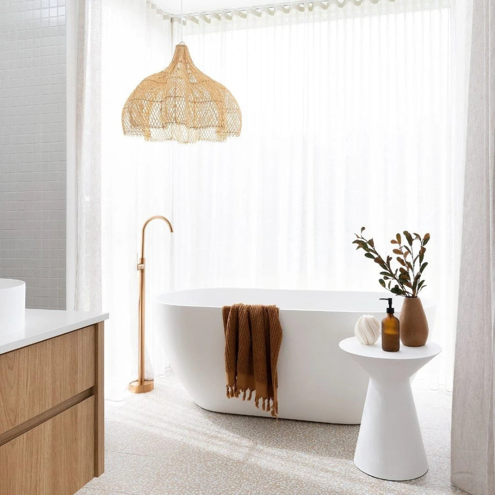 boho rattan whipped pendant light for bathroom