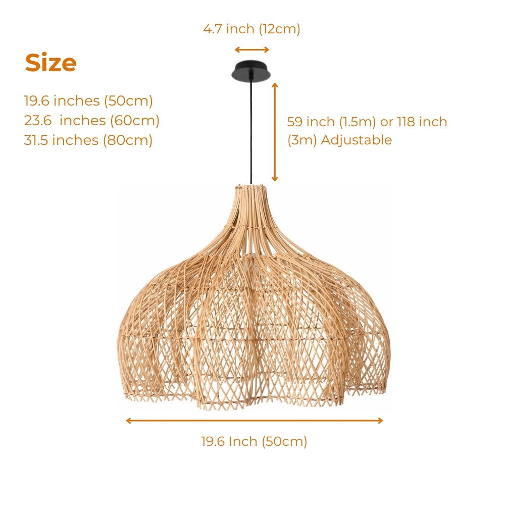 boho rattan whipped pendant light size