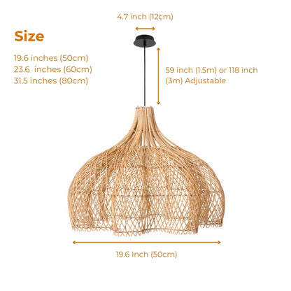 boho rattan whipped pendant light size