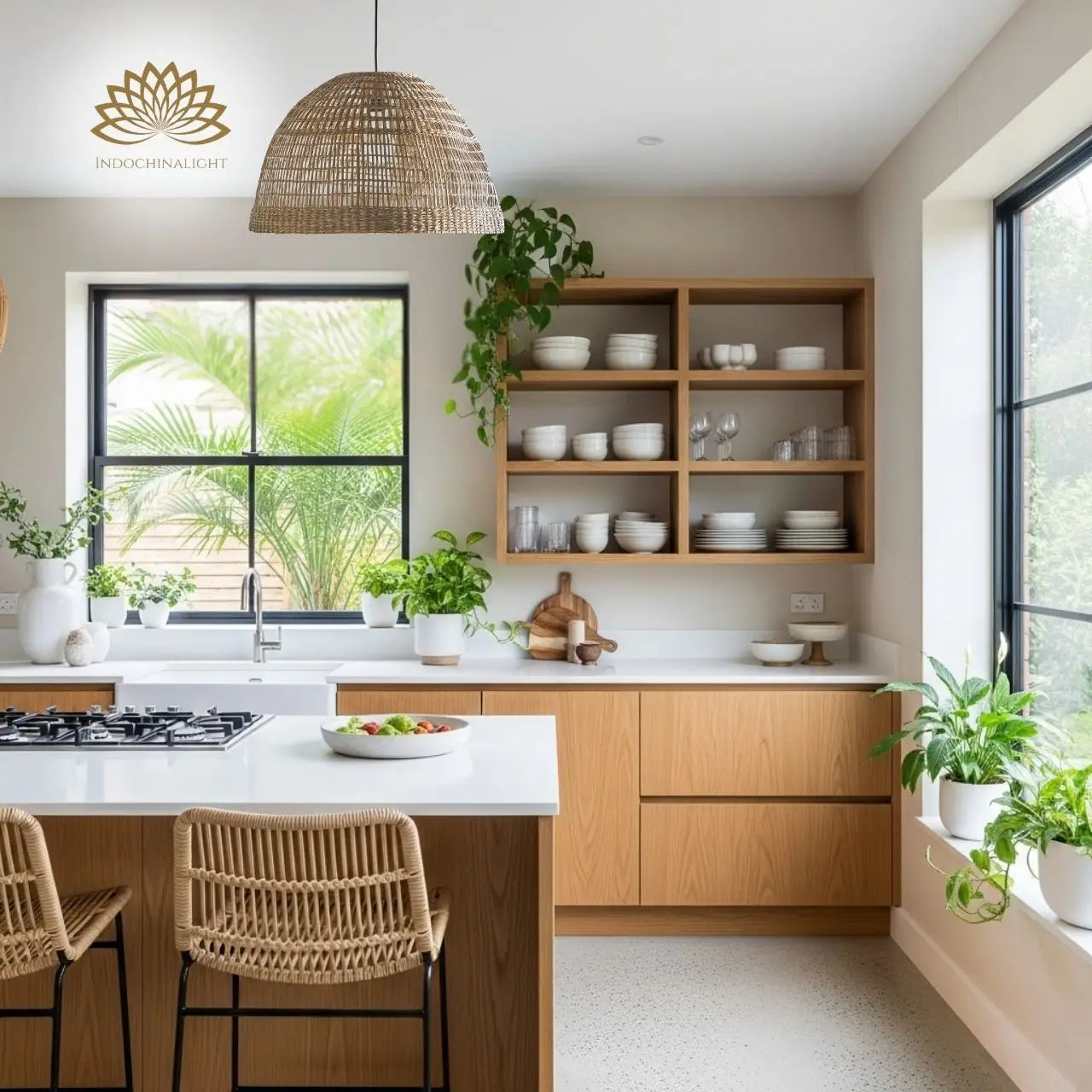 Bonin Dome Woven Pendant Light for kitchen island