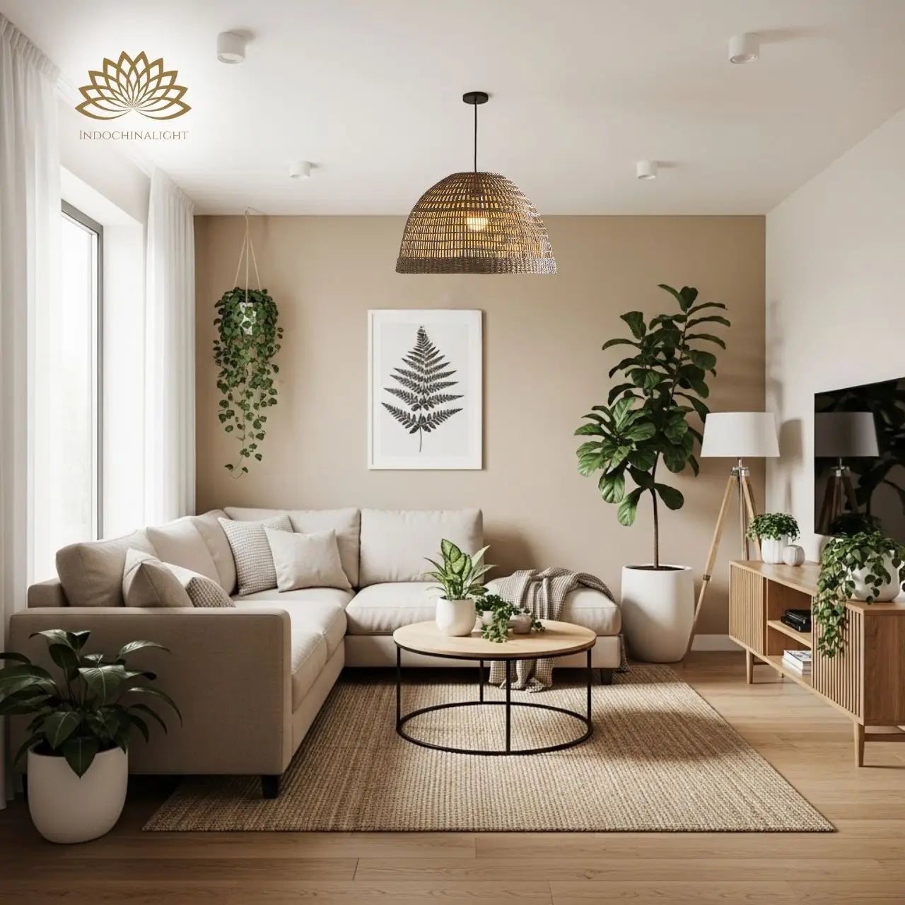 Bonin Dome Woven Pendant Light for living room