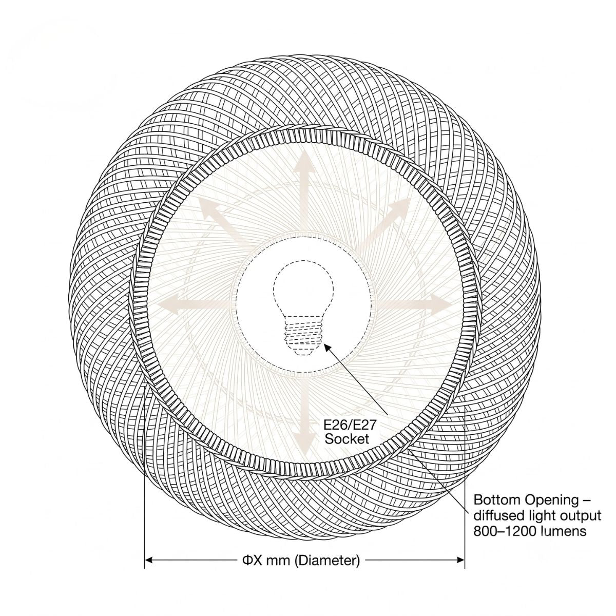Bottom View – E26/E27 Socket & Light Diffusion