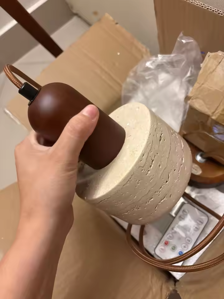 Boxes of Ora Wabi Sabi Cylinder Travertine Stone Pendant Light
