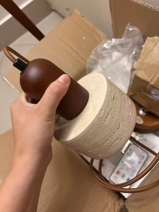 Boxes of Ora Wabi Sabi Cylinder Travertine Stone Pendant Light