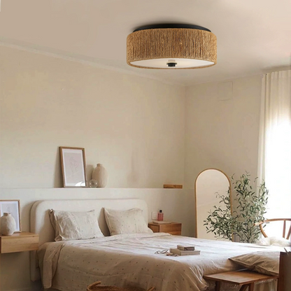 Brownell Rattan Drum Light over bedroom