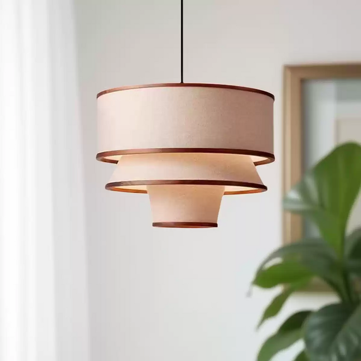 Bruna Walnut Wood and Linen Wabi Sabi Pendant Light