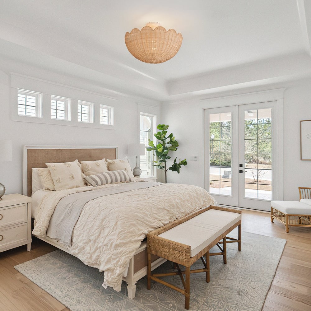 Bubble Rattan Flower Ceiling Light for Organic Modern Bedroom