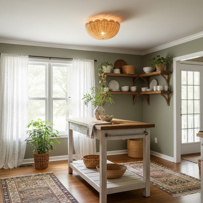 Bubble Rattan Flower Ceiling Light for Rustic Style Room