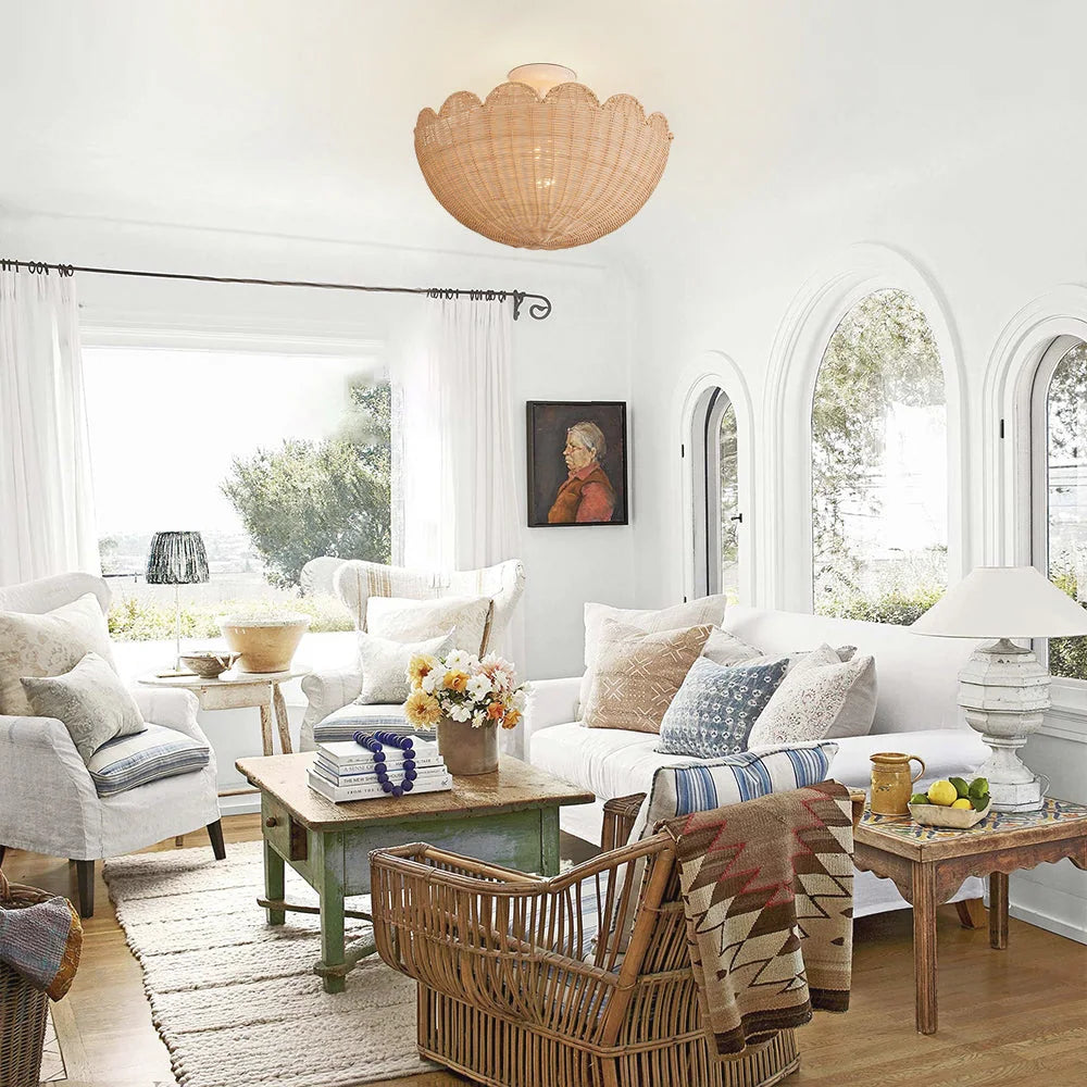 Bubble Rattan Flower Ceiling Light for Scandinavian Living Room