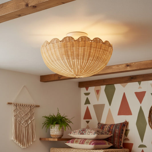 Bubble Rattan Scallop Flower Ceiling Light for Low Ceiling Home