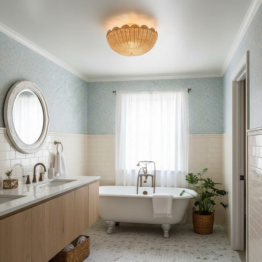 Bubble Scalloped Rattan Ceiling Light for Coastal Bathroom