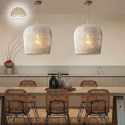 Cabrillo White Pendant Light over Wabi Sabi Dining Room