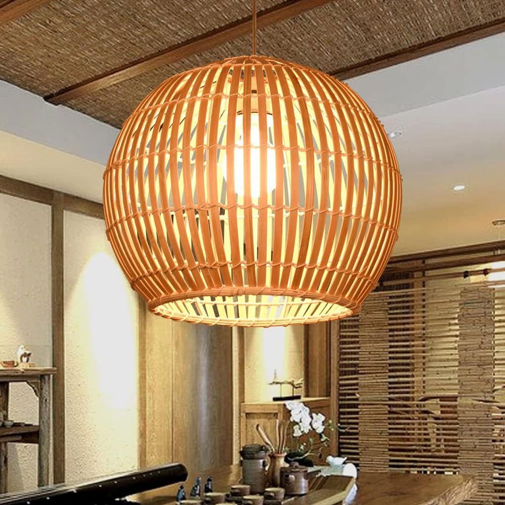 Calico Small Round Bamboo Pendant Light for Dining Room