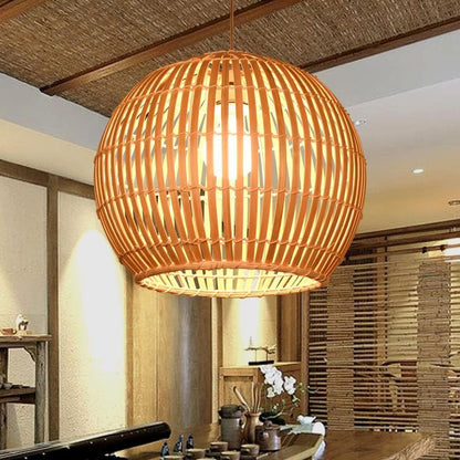 Calico Small Round Bamboo Pendant Light for Dining Room