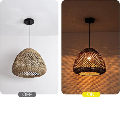 Calypso Basket Weave Pendant Light when turn on and turn off