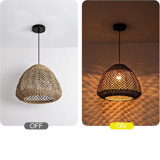 Calypso Basket Weave Pendant Light when turn on and turn off