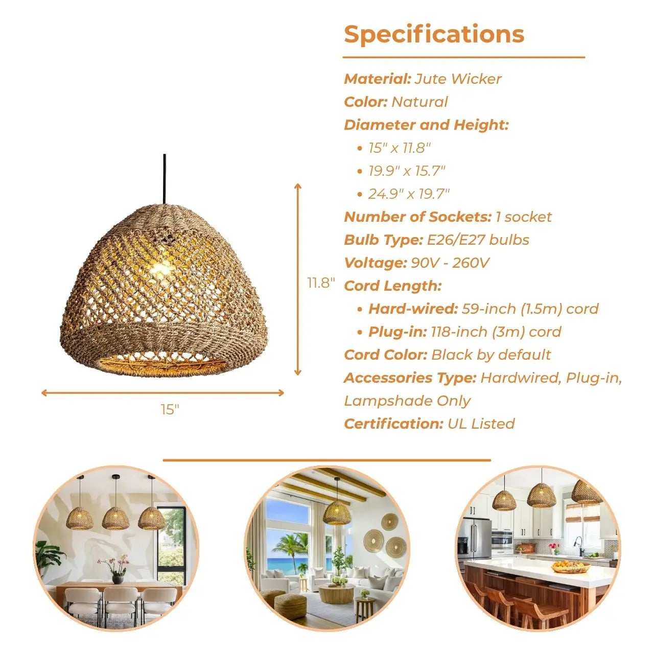 Calypso Wicker Pendant Light's specifications