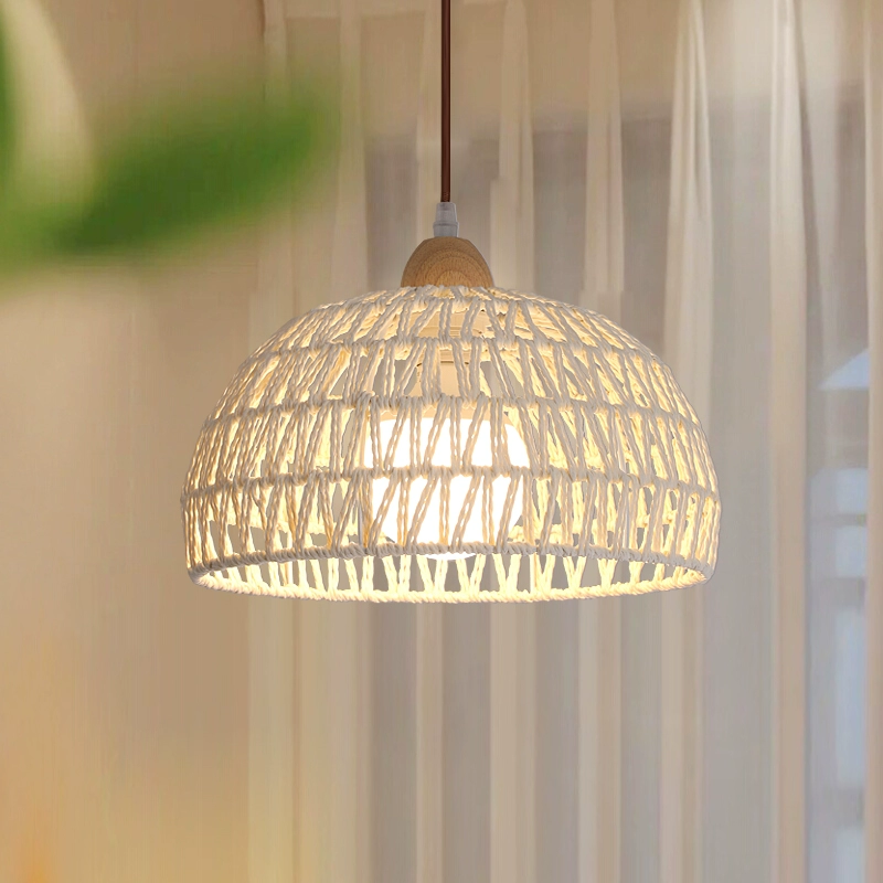 Campana Small White Rattan Basket Pendant Light