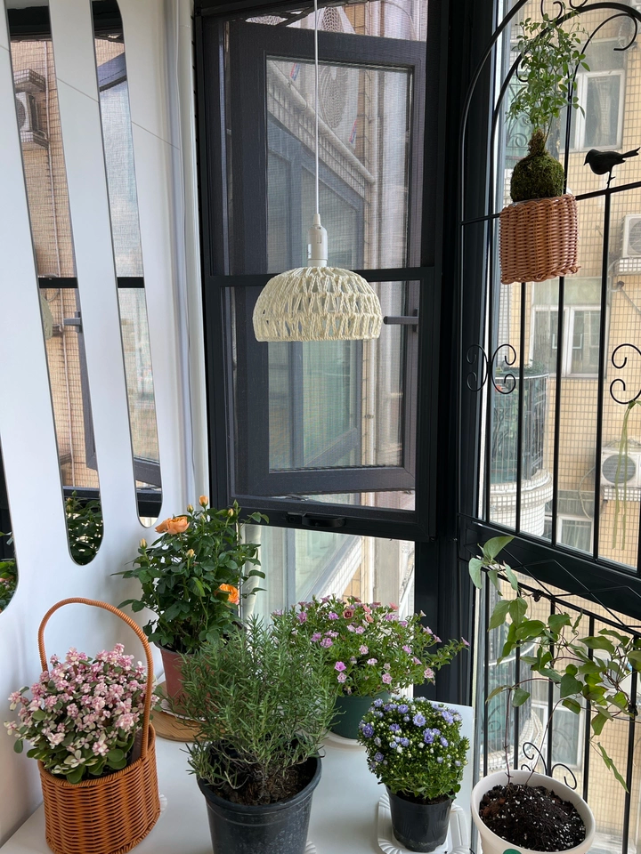 Campana Small White Rattan Basket Pendant Lights for the Balcony