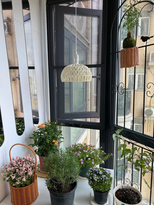 Campana Small White Rattan Basket Pendant Lights for the Balcony