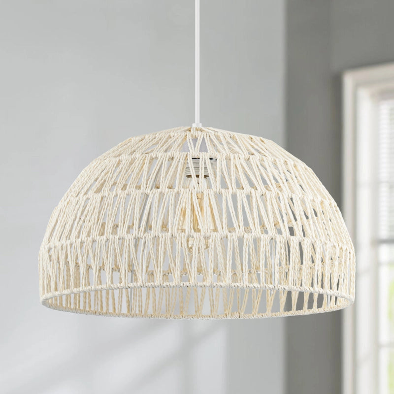 Campana Small White Rattan Dome Basket Pendant Light Shade