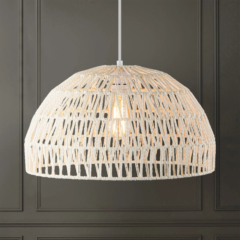 Campana Small White Rattan Dome Basket Pendant Light
