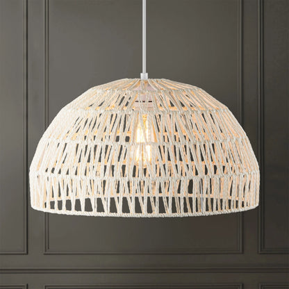Campana Small White Rattan Dome Basket Pendant Light