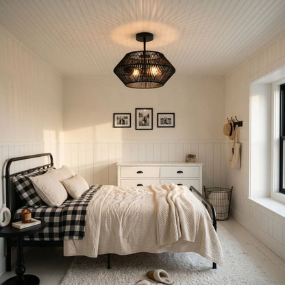 Black rattan ceiling light - Capslpad Modern Farmhouse flush mount fixture for bedroom