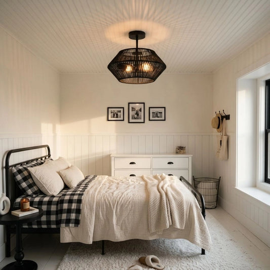 Black rattan ceiling light - Capslpad Modern Farmhouse flush mount fixture for bedroom
