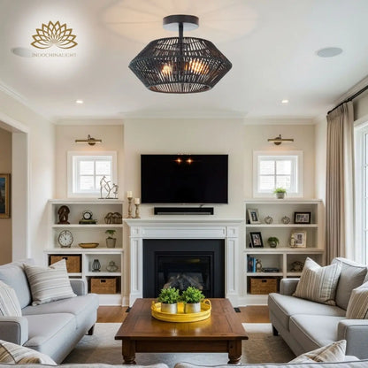 Capslpad Black Rattan Ceiling Light for living room