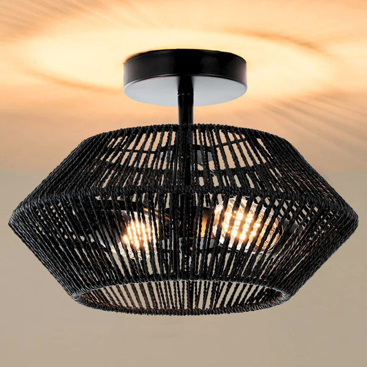 Capslpad Black Rattan Ceiling Light