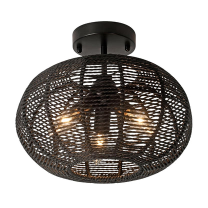 Cashmere 3 Lights Boho Black Rattan Ceiling Light