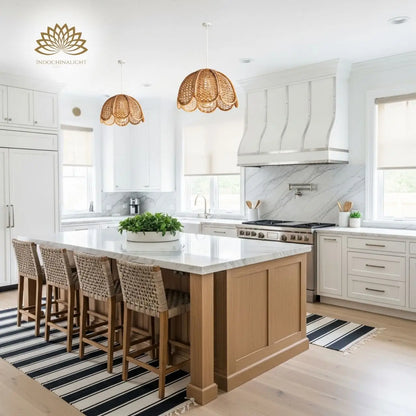 Cayla Bohemian Style Rattan Cane Pendant Light for kitchen island