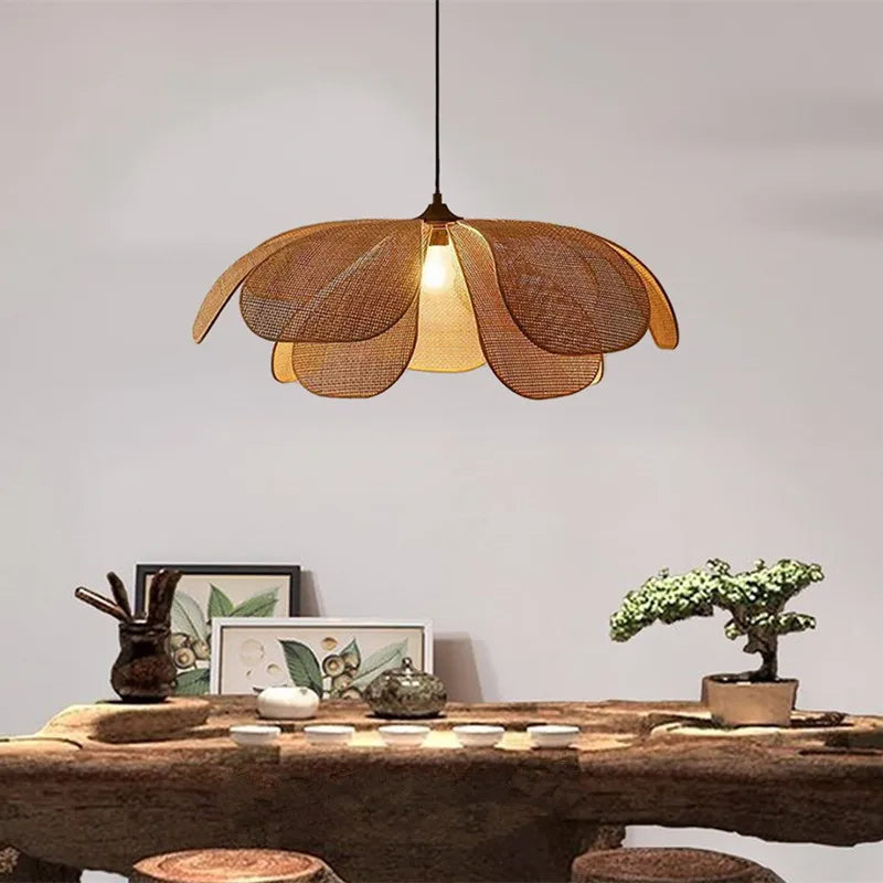 Cefalu rattan flower ceiling light for Wabi Sabi Table