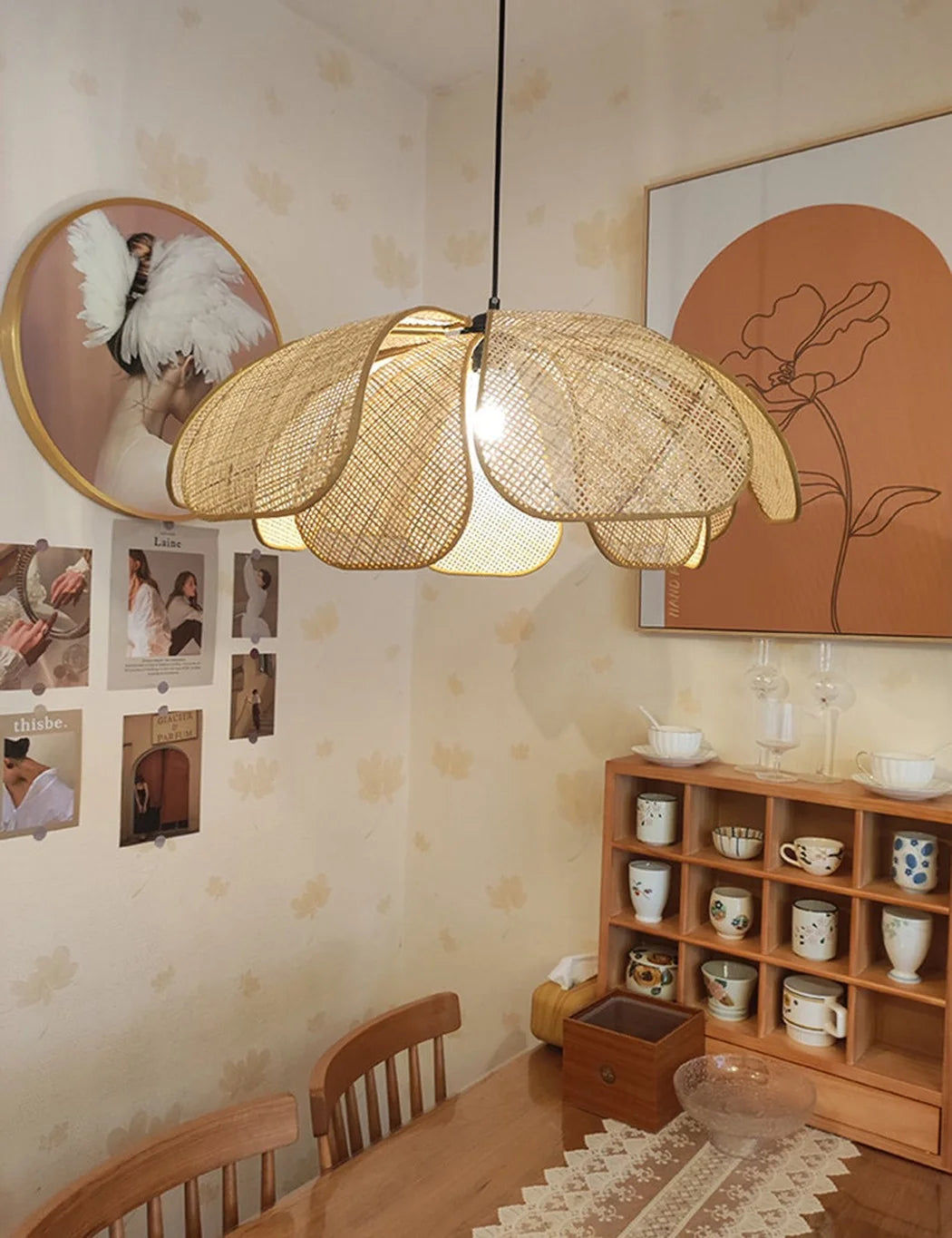 Cefalu rattan flower ceiling light over Dining Table