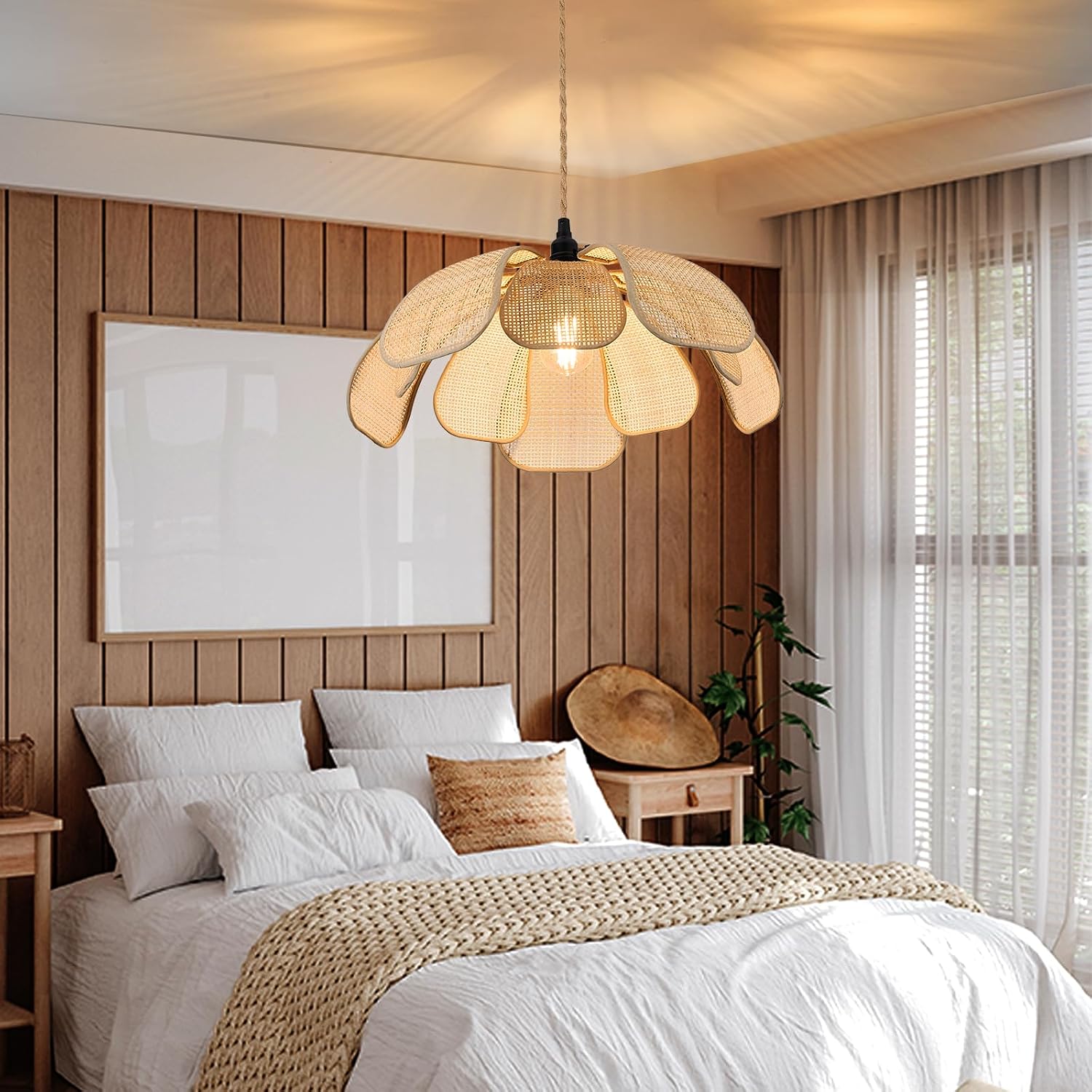 Cefalu rattan flower pendant light for Boho Bedroom