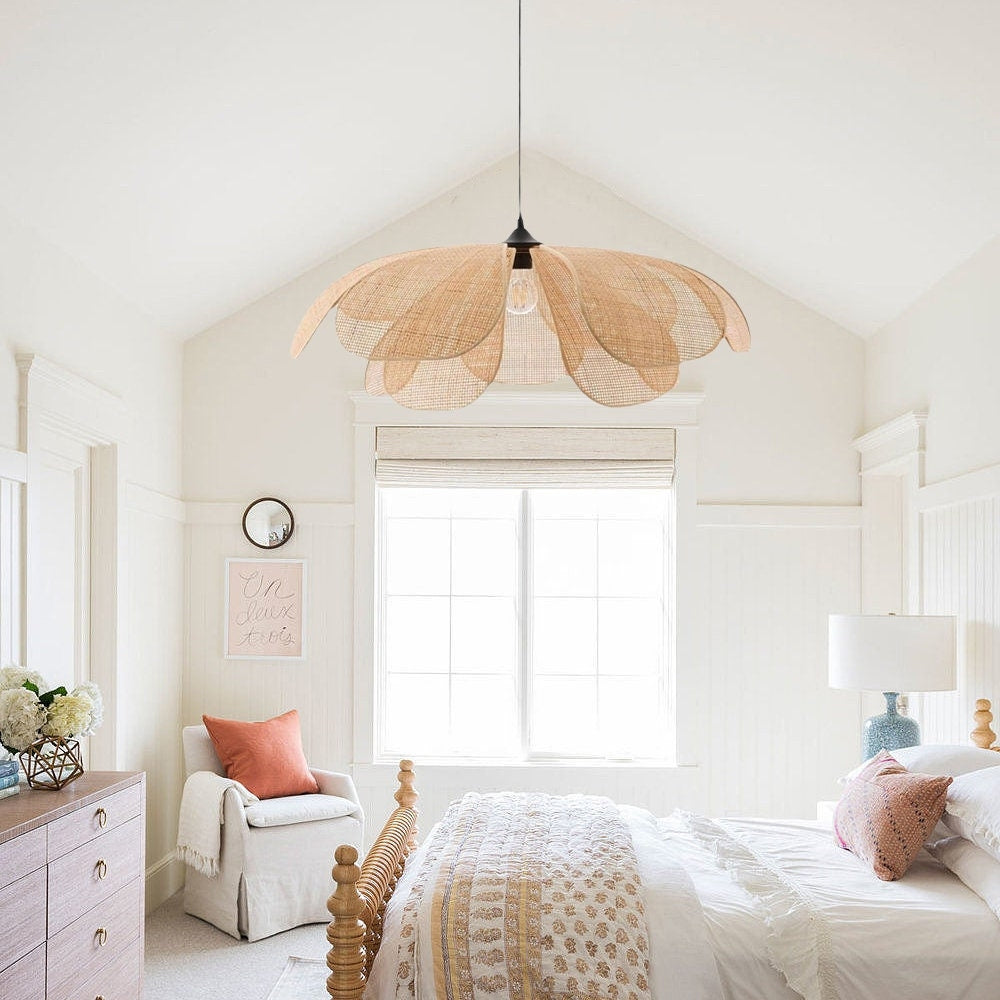 Cefalu rattan flower pendant light for Coastal Boho Bedroom