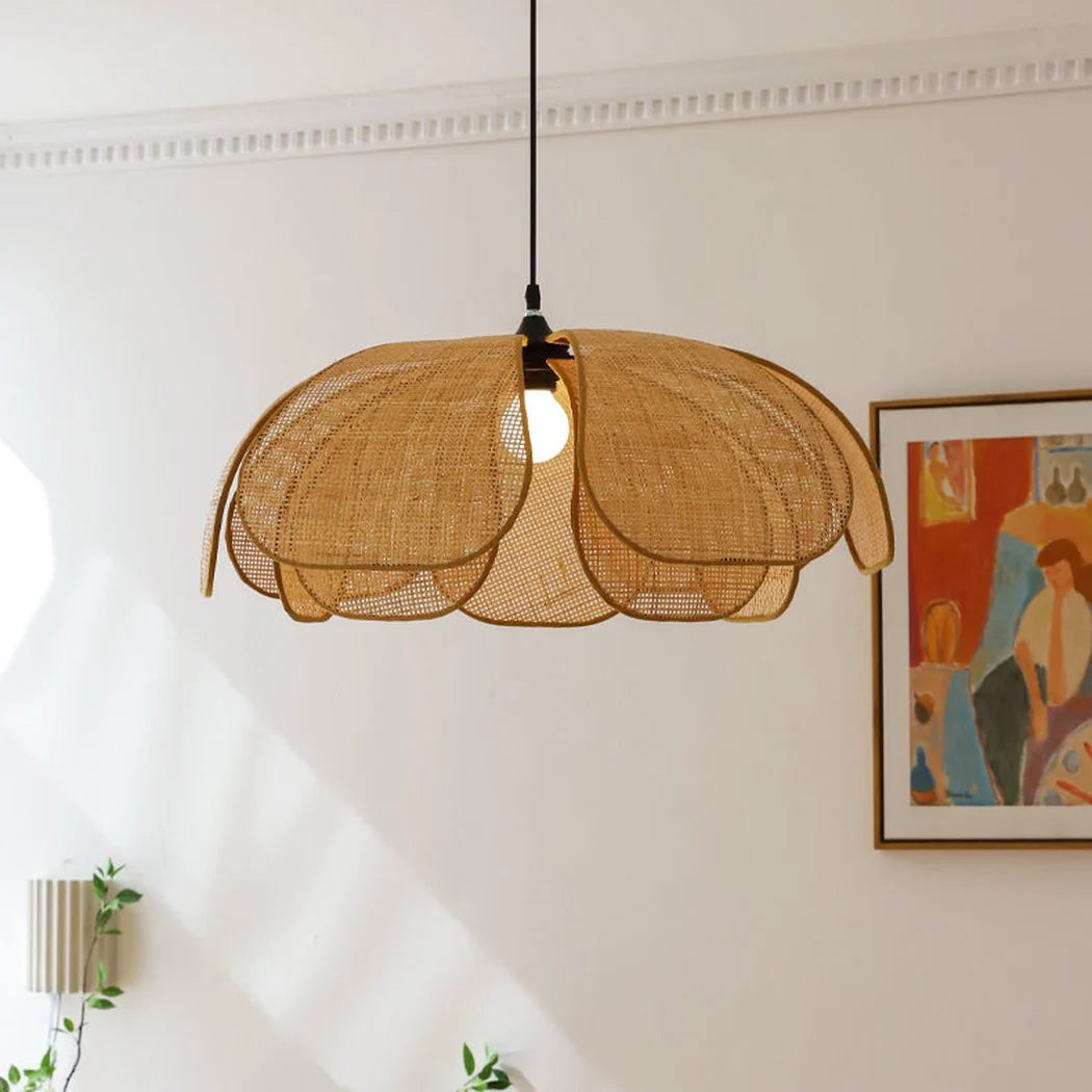 Cefalu rattan petal ceiling flower shade light effect