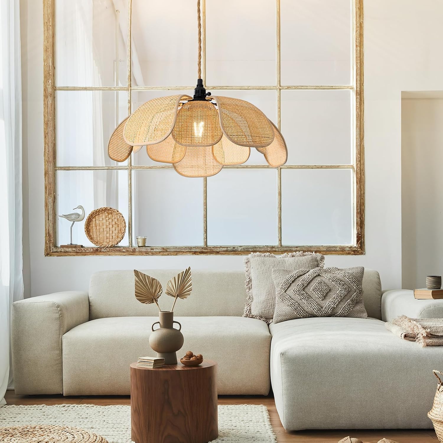 Cefalu rattan petal ceiling light for Living Room