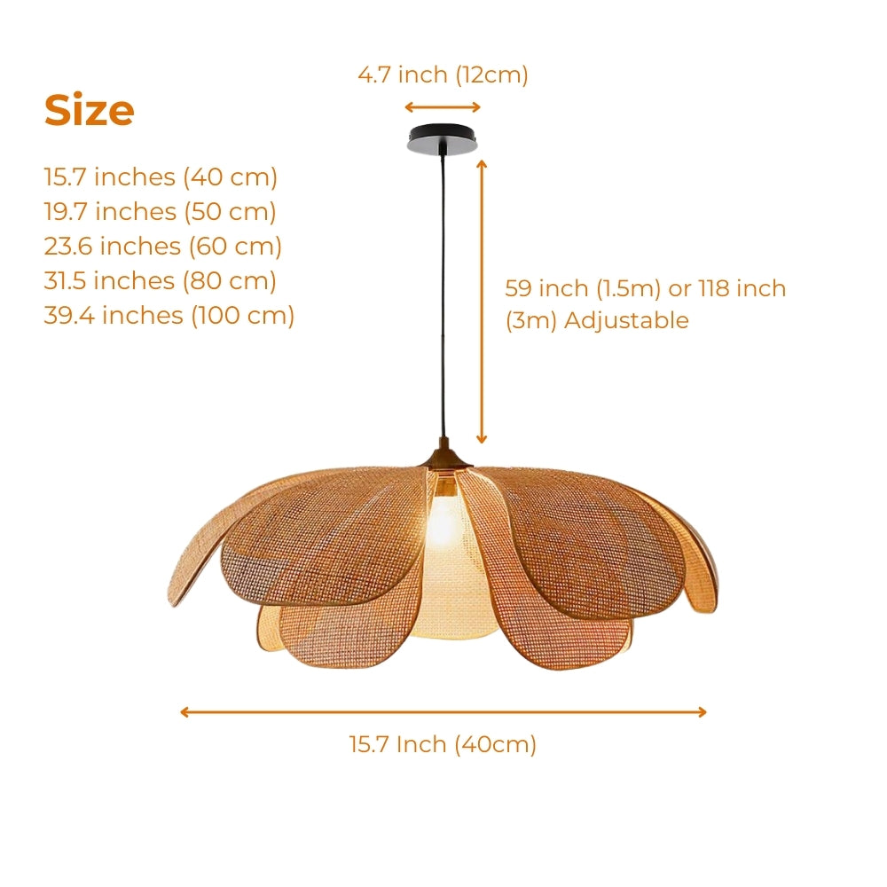 Cefalu rattan petal pendant light in various Sizes