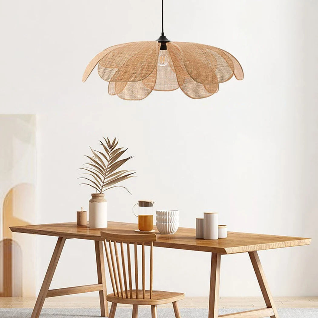 Cefalu rattan petal pendant light over Dining Table
